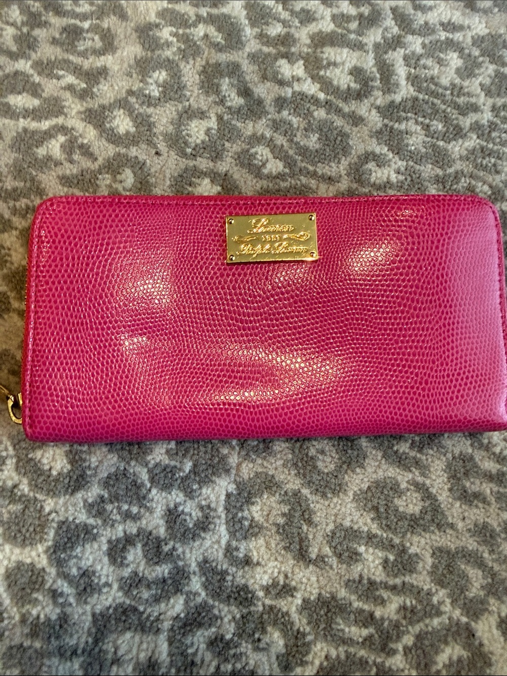 Lauren Ralph Lauren Fuchsia Zip-Around Wallet with Gold Plaque